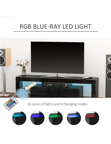 Homcom 1600mm High Gloss Futuristic TV Stand with LED Lights, Black
