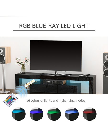 Homcom 1600mm High Gloss Futuristic TV Stand with LED Lights, Black - pic 17450 | FastDaddyshop
