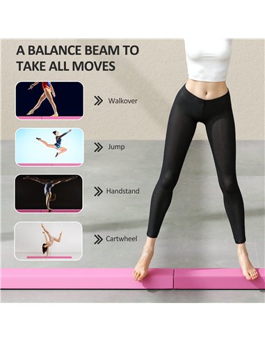 SPORTNOW 7.7ft Folding Gymnastics Beam, Floor Balance Beam for Kids with Anti-Slip Base, Gymnastics Equipment for Home, Pink