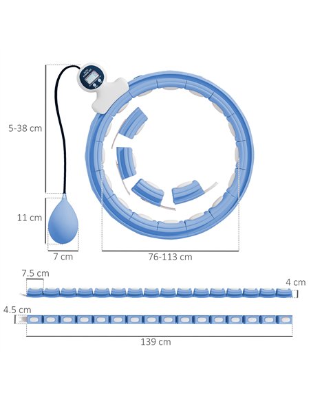 SPORTNOW Smart Weighted Hula Hoop, Massage Hula Ring w/ 16 Detachable Knots, 360° Auto-Rotating Ball, Digital Counter Light Blue - pic 174509 | FastDaddyshop