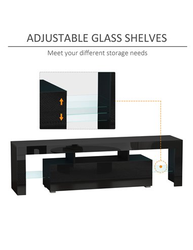 Homcom 1600mm High Gloss Futuristic TV Stand with LED Lights, Black