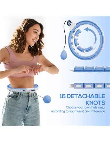 SPORTNOW Smart Weighted Hula Hoop, Massage Hula Ring w/ 16 Detachable Knots, 360° Auto-Rotating Ball, Digital Counter Light Blue
