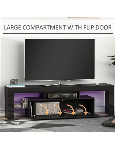 Homcom 1600mm High Gloss Futuristic TV Stand with LED Lights, Black