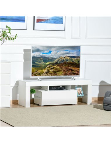 Homcom 1300mm High Gloss Futuristic TV Stand with LED Lights, White