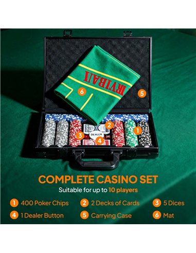 SPORTNOW 400-Piece Poker Chips Set with Lightweight ABS Case, Casino Texas Holdem Poker Set with Mat, 11.5g Numbered Poker Chips