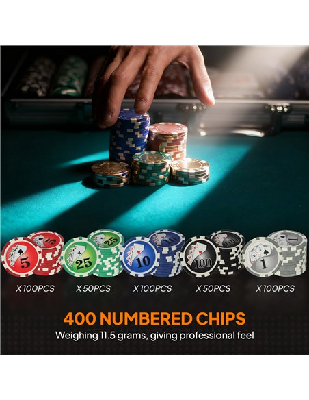 SPORTNOW 400-Piece Poker Chips Set with Lightweight ABS Case, Casino Texas Holdem Poker Set with Mat, 11.5g Numbered Poker Chips - pic 174565 | FastDaddyshop