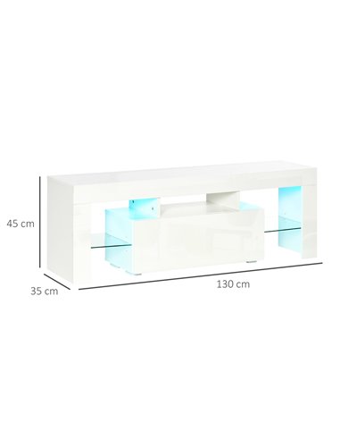 Homcom 1300mm High Gloss Futuristic TV Stand with LED Lights, White