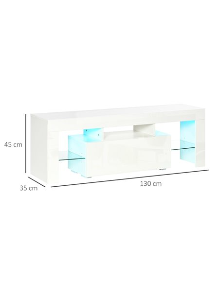 Homcom 1300mm High Gloss Futuristic TV Stand with LED Lights, White - pic 17457 | FastDaddyshop