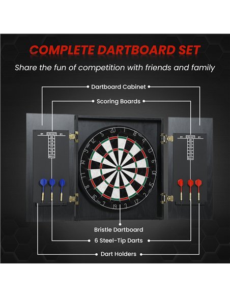 SPORTNOW Bristle Dartboard with Cabinet, 6 Steel Tip Darts, Cabinet - pic 174573 | FastDaddyshop