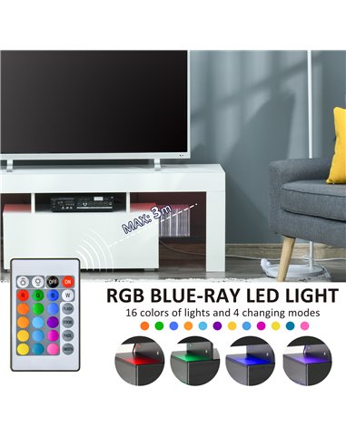 Homcom 1300mm High Gloss Futuristic TV Stand with LED Lights, White
