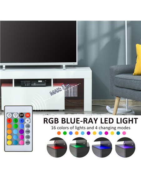 Homcom 1300mm High Gloss Futuristic TV Stand with LED Lights, White - pic 17458 | FastDaddyshop
