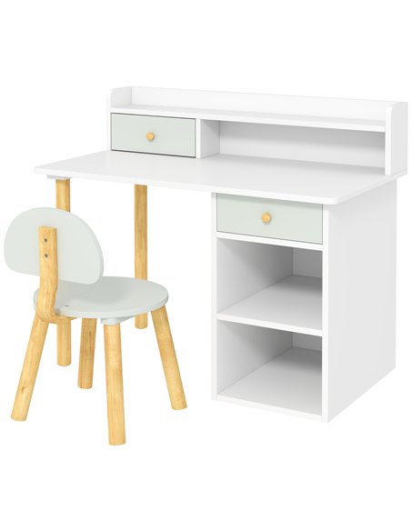 AIYAPLAY Two-Piece Children Study Table with Hutch, Kids Desk and Chair Set with Storage, Drawer, Shelves, Green - pic 174588 | FastDaddyshop