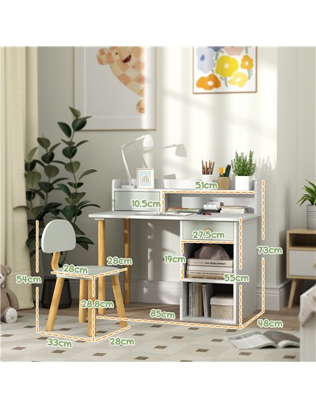 AIYAPLAY Two-Piece Children Study Table with Hutch, Kids Desk and Chair Set with Storage, Drawer, Shelves, Green - pic 174590 | FastDaddyshop