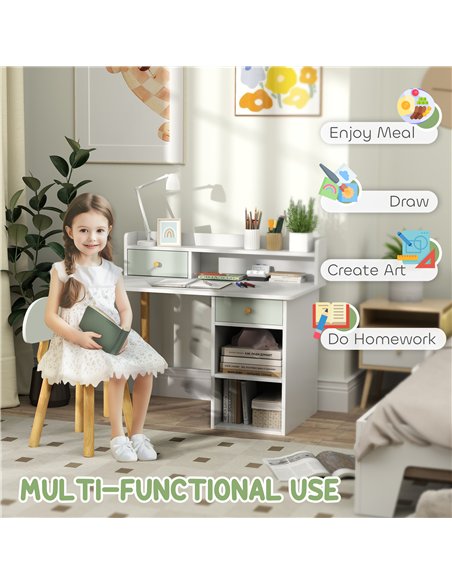 AIYAPLAY Two-Piece Children Study Table with Hutch, Kids Desk and Chair Set with Storage, Drawer, Shelves, Green - pic 174591 | FastDaddyshop