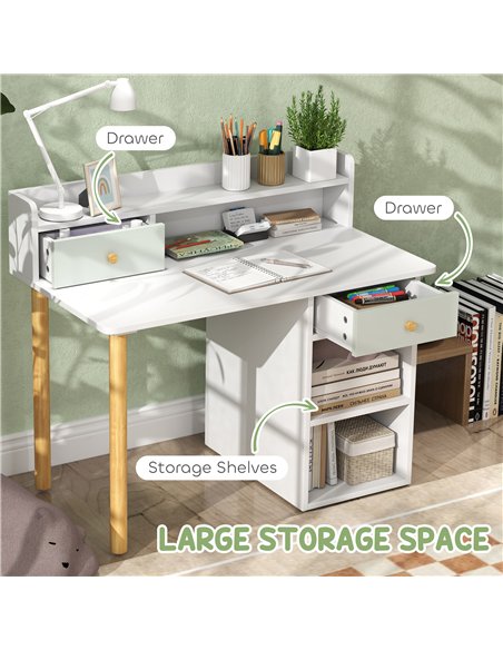 AIYAPLAY Two-Piece Children Study Table with Hutch, Kids Desk and Chair Set with Storage, Drawer, Shelves, Green - pic 174592 | FastDaddyshop