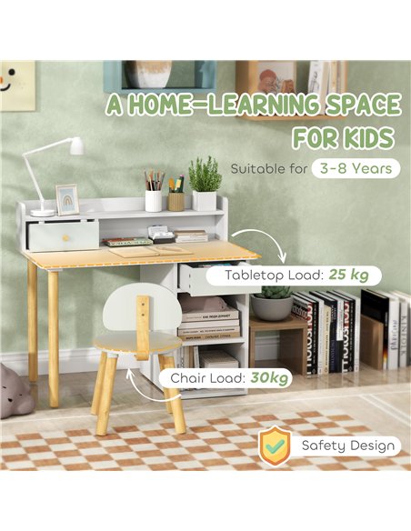 AIYAPLAY Two-Piece Children Study Table with Hutch, Kids Desk and Chair Set with Storage, Drawer, Shelves, Green - pic 174594 | FastDaddyshop
