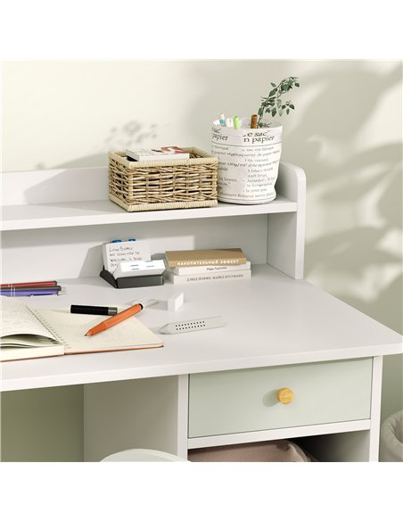 AIYAPLAY Two-Piece Children Study Table with Hutch, Kids Desk and Chair Set with Storage, Drawer, Shelves, Green - pic 174595 | FastDaddyshop