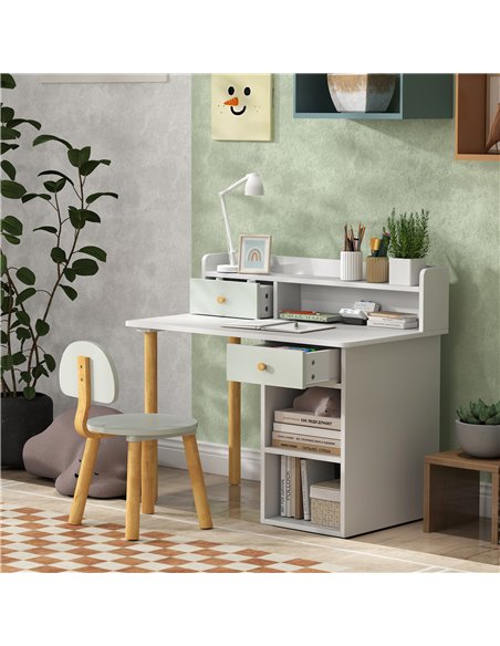 AIYAPLAY Two-Piece Children Study Table with Hutch, Kids Desk and Chair Set with Storage, Drawer, Shelves, Green - pic 174596 | FastDaddyshop