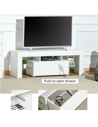 Homcom 1300mm High Gloss Futuristic TV Stand with LED Lights, White