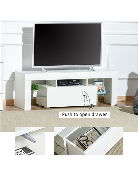 Homcom 1300mm High Gloss Futuristic TV Stand with LED Lights, White - pic 17460 | FastDaddyshop