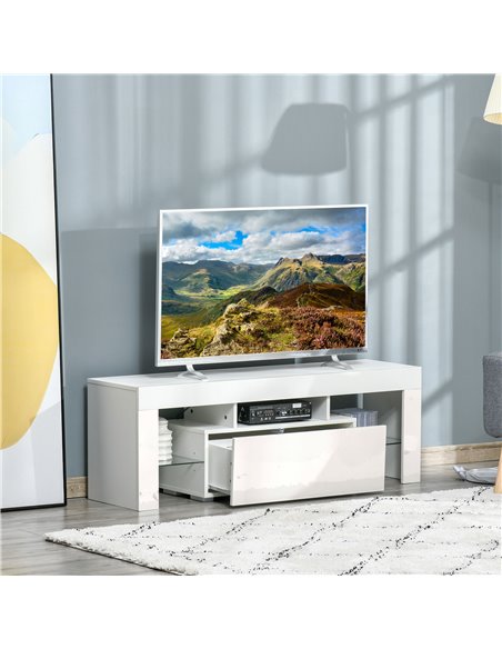 Homcom 1300mm High Gloss Futuristic TV Stand with LED Lights, White - pic 17461 | FastDaddyshop