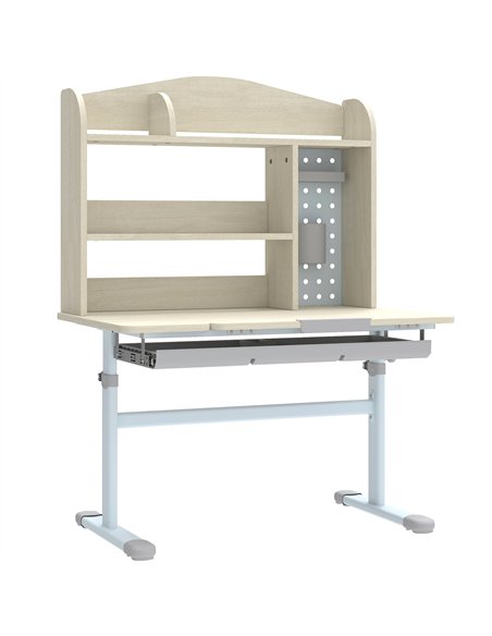 AIYAPLAY Kids Desk Height Adjustable with Tilt-Desktop, Hutch, Drawer, Storage Shelf, Pegboard, for 3-12 Years Old, Natural - pic 174624 | FastDaddyshop