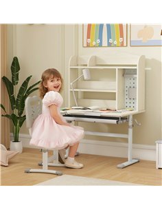 AIYAPLAY Kids Desk Height Adjustable with Tilt-Desktop, Hutch, Drawer, Storage Shelf, Pegboard, for 3-12 Years Old, Natural 2