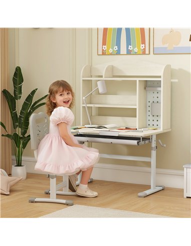 AIYAPLAY Kids Desk Height Adjustable with Tilt-Desktop, Hutch, Drawer, Storage Shelf, Pegboard, for 3-12 Years Old, Natural