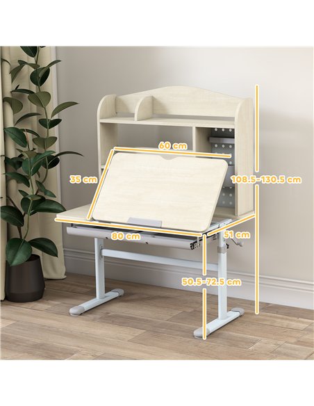 AIYAPLAY Kids Desk Height Adjustable with Tilt-Desktop, Hutch, Drawer, Storage Shelf, Pegboard, for 3-12 Years Old, Natural - pic 174626 | FastDaddyshop