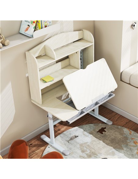 AIYAPLAY Kids Desk Height Adjustable with Tilt-Desktop, Hutch, Drawer, Storage Shelf, Pegboard, for 3-12 Years Old, Natural - pic 174631 | FastDaddyshop