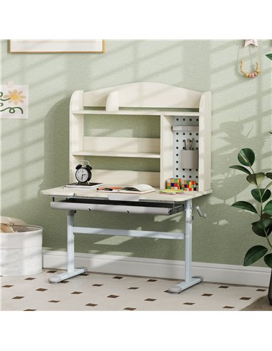 AIYAPLAY Kids Desk Height Adjustable with Tilt-Desktop, Hutch, Drawer, Storage Shelf, Pegboard, for 3-12 Years Old, Natural