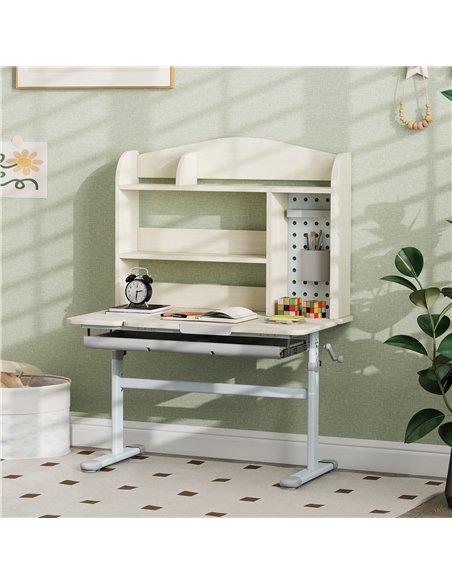 AIYAPLAY Kids Desk Height Adjustable with Tilt-Desktop, Hutch, Drawer, Storage Shelf, Pegboard, for 3-12 Years Old, Natural - pic 174632 | FastDaddyshop