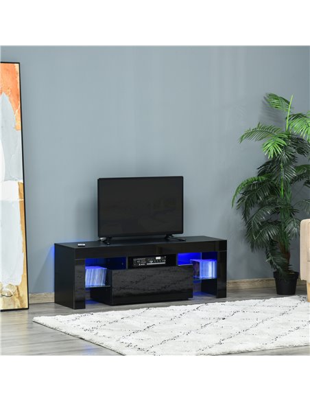 Homcom 1300mm High Gloss Futuristic TV Stand with LED Lights, Black - pic 17464 | FastDaddyshop