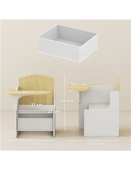 AIYAPLAY Kids Table and Chair Set, Children Desk and Chair with Storage Bins for Playing, Reading, Painting, for Ages 3-5, White - pic 174644 | FastDaddyshop