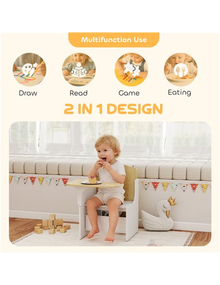 AIYAPLAY Kids Table and Chair Set, Children Desk and Chair with Storage Bins for Playing, Reading, Painting, for Ages 3-5, White - pic 174645 | FastDaddyshop