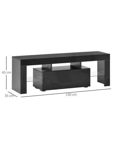 Homcom 1300mm High Gloss Futuristic TV Stand with LED Lights, Black