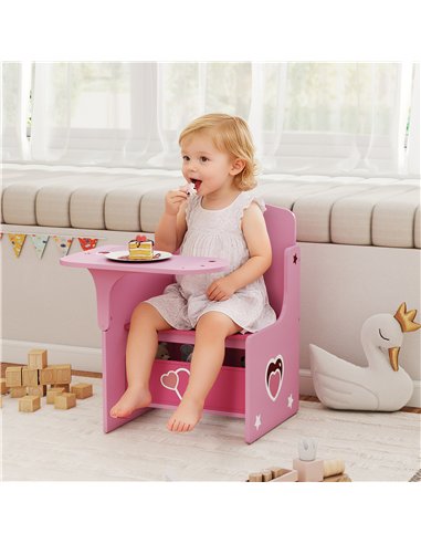 AIYAPLAY Kids Table and Chair Set, Children Desk and Chair with Storage Bins for Playing, Reading, Painting, for Ages 3-5, Pink