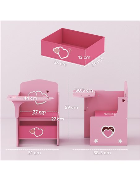 AIYAPLAY Kids Table and Chair Set, Children Desk and Chair with Storage Bins for Playing, Reading, Painting, for Ages 3-5, Pink - pic 174653 | FastDaddyshop