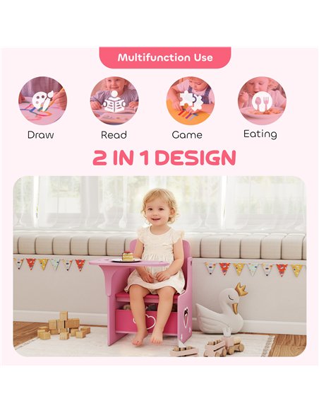 AIYAPLAY Kids Table and Chair Set, Children Desk and Chair with Storage Bins for Playing, Reading, Painting, for Ages 3-5, Pink - pic 174654 | FastDaddyshop