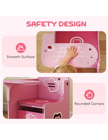 AIYAPLAY Kids Table and Chair Set, Children Desk and Chair with Storage Bins for Playing, Reading, Painting, for Ages 3-5, Pink
