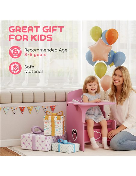 AIYAPLAY Kids Table and Chair Set, Children Desk and Chair with Storage Bins for Playing, Reading, Painting, for Ages 3-5, Pink - pic 174657 | FastDaddyshop