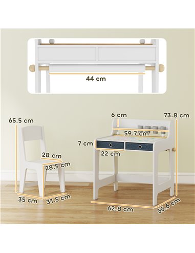 AIYAPLAY Art Table and Chair Set for children, Kids Art Desk and Chair Set with Storage Shelf and Drawers