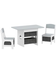 AIYAPLAY Kids Table and Chair Set, Toddler Table and 2 Chairs Set with 6 Removable Drawers, for Boys Girls Ages 3-8, Light Grey
