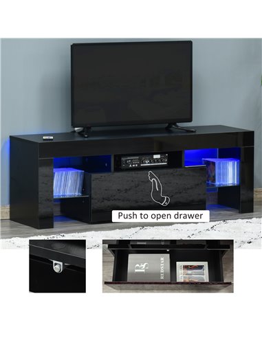 Homcom 1300mm High Gloss Futuristic TV Stand with LED Lights, Black