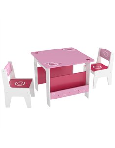 AIYAPLAY 3 Pieces Kids Table and Chair Set, Toddler Activity Table with Bookshelves, for Living Room, Nursery, Playroom, Pink