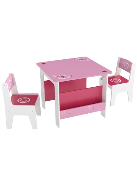 AIYAPLAY 3 Pieces Kids Table and Chair Set, Toddler Activity Table with Bookshelves, for Living Room, Nursery, Playroom, Pink - pic 174678 | FastDaddyshop