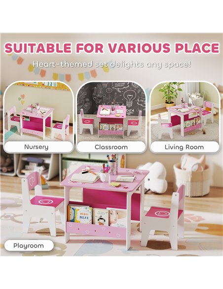 AIYAPLAY 3 Pieces Kids Table and Chair Set, Toddler Activity Table with Bookshelves, for Living Room, Nursery, Playroom, Pink - pic 174682 | FastDaddyshop