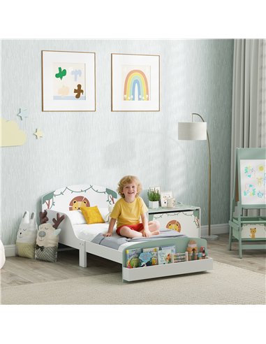AIYAPLAY Toddler Bed with Storage, Guardrails, Lion Design, for Ages 3-8 Years, Fits 140 x 70cm Mattress, Green