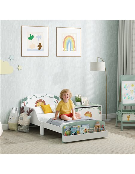 AIYAPLAY Toddler Bed with Storage, Guardrails, Lion Design, for Ages 3-8 Years, Fits 140 x 70cm Mattress, Green - pic 174688 | FastDaddyshop