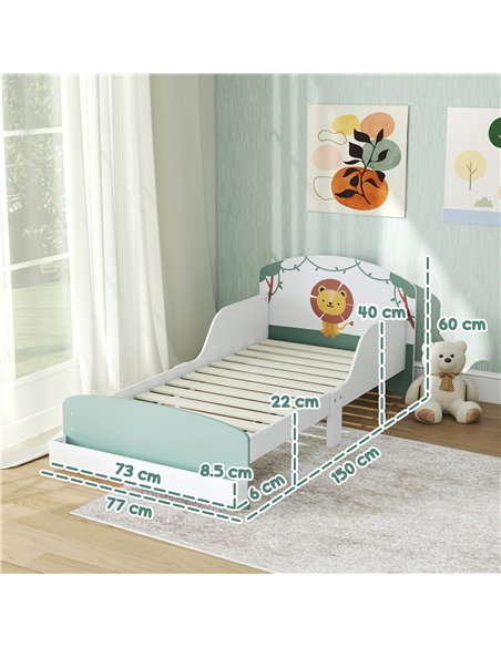 AIYAPLAY Toddler Bed with Storage, Guardrails, Lion Design, for Ages 3-8 Years, Fits 140 x 70cm Mattress, Green - pic 174689 | FastDaddyshop